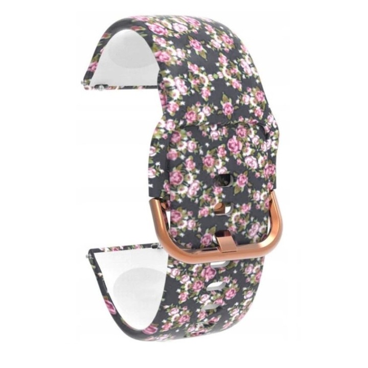Szilikon szíj, kompatibilis Huawei okosóra GT4 41mm, Garmin Venu 2S / 3S, Vivoactive 4S, Vivomove 3S, Forerunner 255S, 265S Best Accessories, rózsaszín, 18 mm, virágok