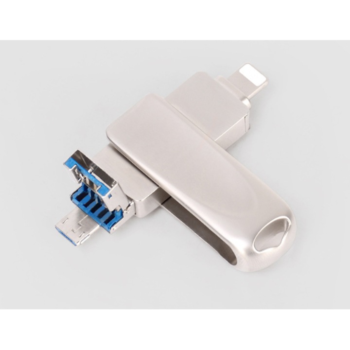 Stick de Memorie USB Flash De Inalta Calitate 3 in 1, Capacitate 256 GB, Compatibil Android, Telefon Mobil, Computer, iPhone, Interfata 3.0, Tip C, Viteza De Scriere Pana La 70MB/S, Viteza De Citire Pana La 100MB/S, Rotatie 360 gr