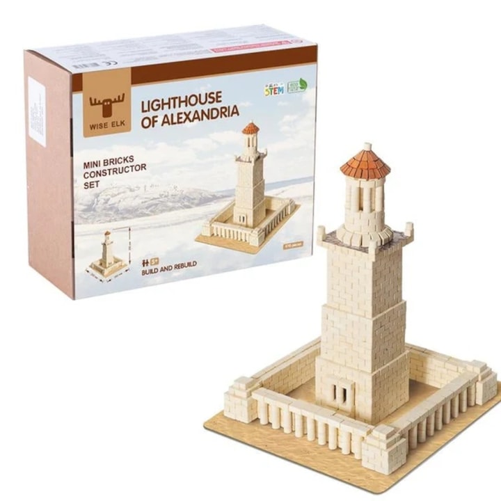 Wise Elk Brick Construction Set - Александрийският фар, 970 части за многократна употреба