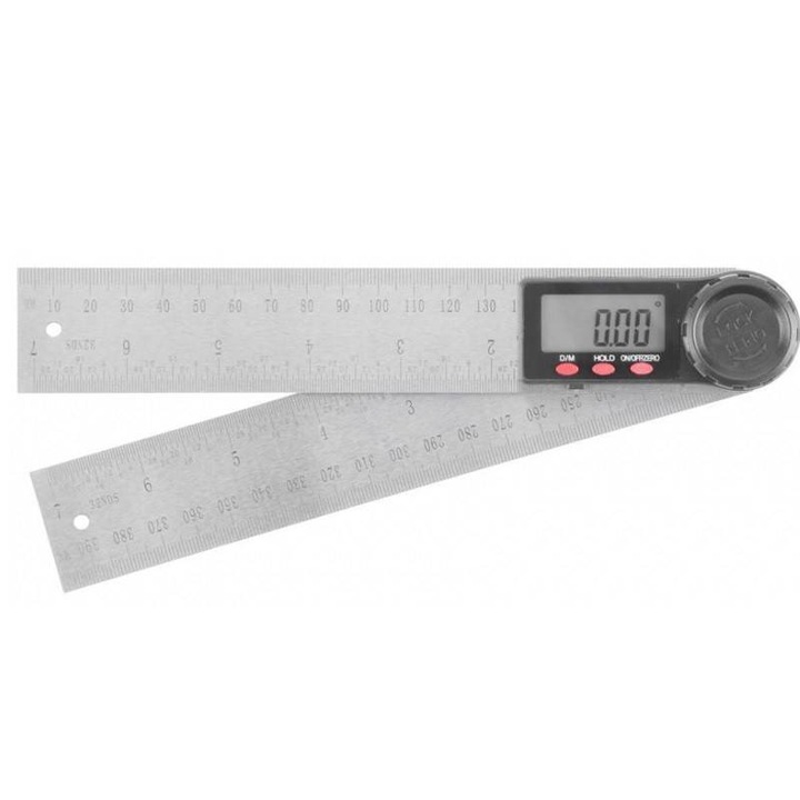 Echer (vinclu) digital tamplar/dulgher, inox, unghi reglabil, 200 mm