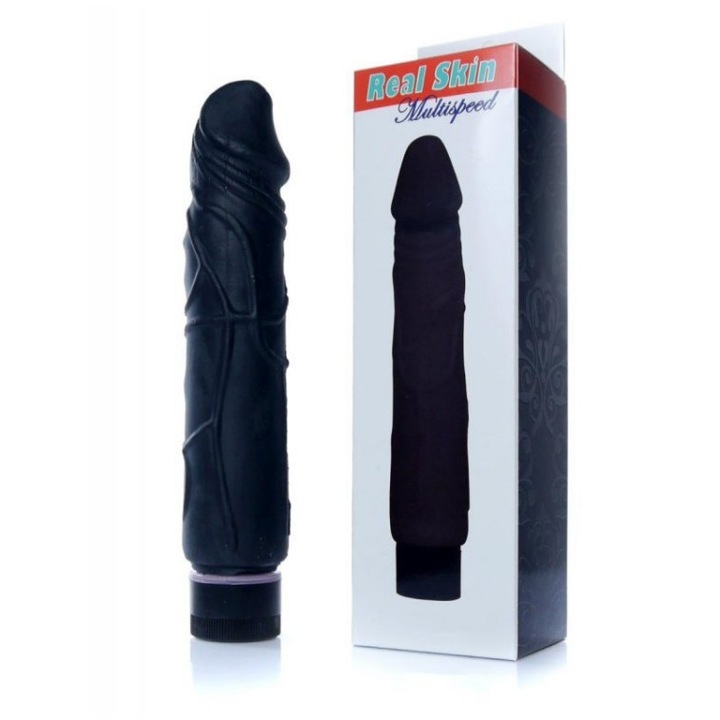 TNS® vibrátor, valódi bőr stílus, TPE anyag, állítható sebesség, ultrarealisztikus, hossz 23 cm, átmérő 4 cm, maximális elégedettség, elemes, fekete