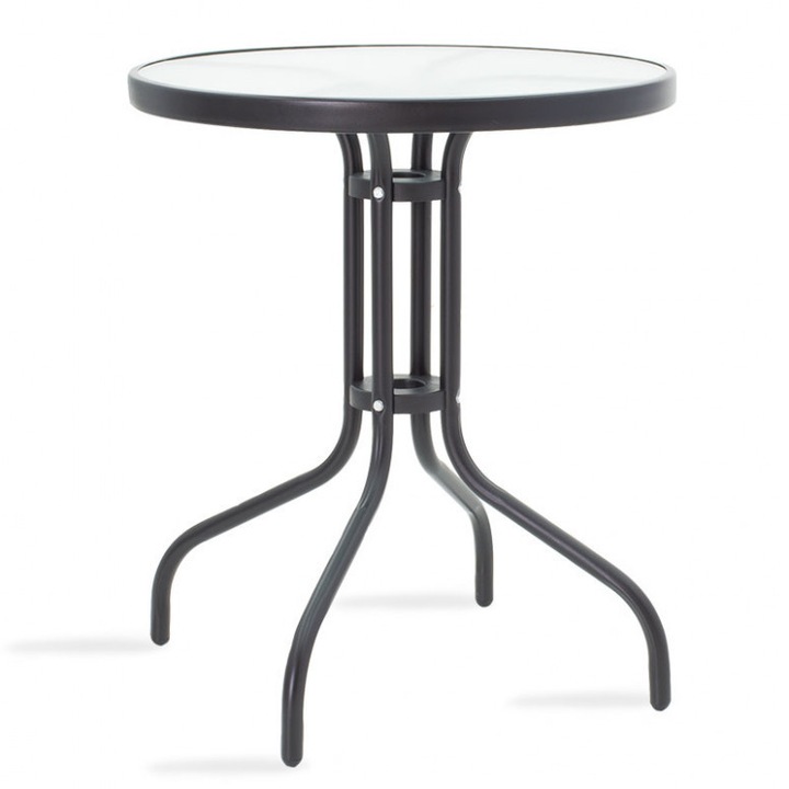 Masa gradina VivaDeco model Watson, structura metal, blat sticla securizata, Negru, Φ60x70cm