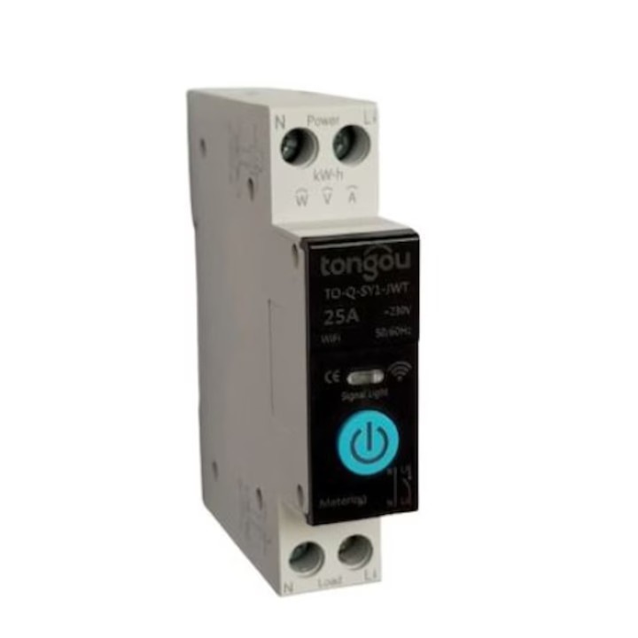 Intrerupator smart, WIFI, 1P+1N, 32 A, monitorizare consum energie, compatibila TUYA, Smart Life App