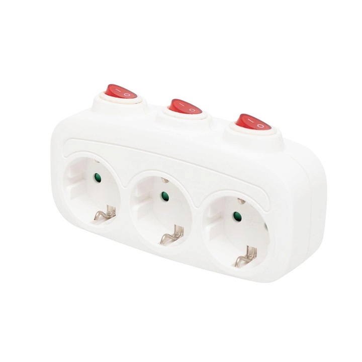 Prelungitor cu comutator individual pentru 3 prize