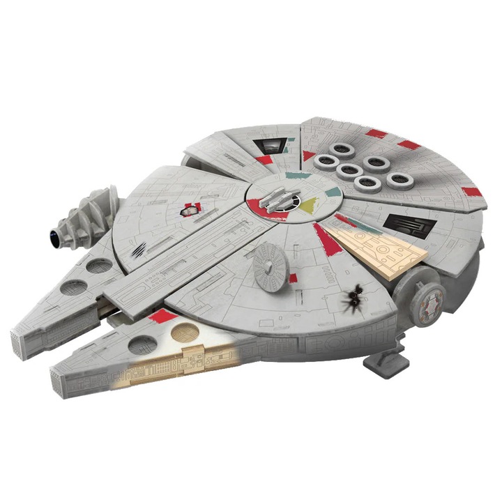 Macheta de Asamblat Wood WorX, Star Wars, Millennium Falcon, cu 80 piese din lemn + vopsea, pensula si adeziv inclus