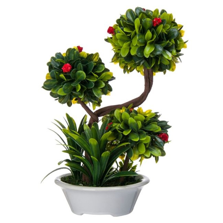 Ghiveci Decorativ cu Bonsai Flori Rosii 25cm