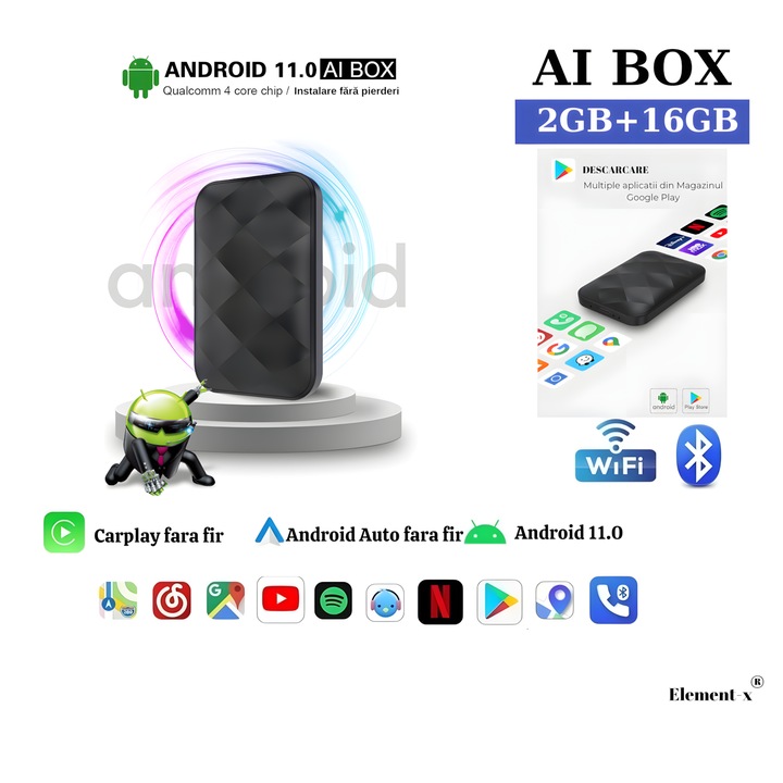 Android Auto Extern Adaptor auto Wireless Element-x®, 3 in 1 CarPlay/Android Auto ...