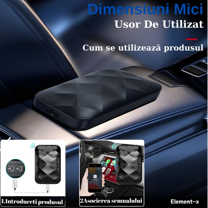 Wireless Element-x® адаптер за кола, 3 в 1 CarPlay/Android Auto/Мултимедия Ai кутия, USB Mediaplayer външен донгъл за кола, Android 11.0, 2Gb/16Gb, черен