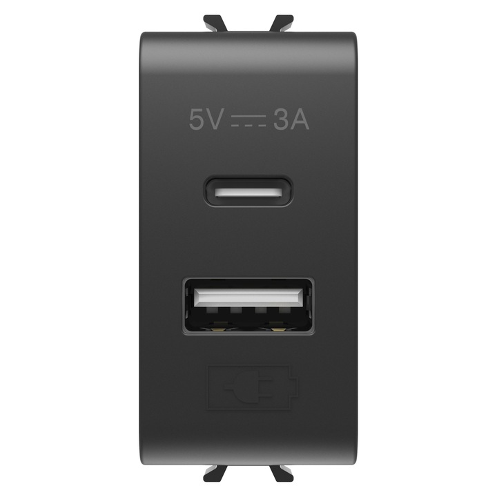 Priza USB tip A+C 1M 5V 3A Gewiss Chorus negru