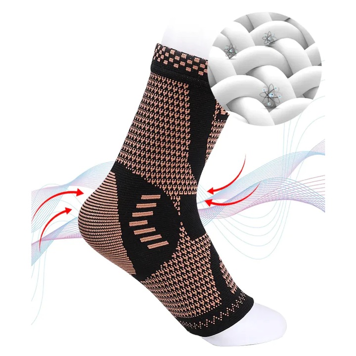 Sosete Compresive cu Fir de Cupru pentru Alinarea Durerilor de Picioare, UNISEX, Negru/Auriu