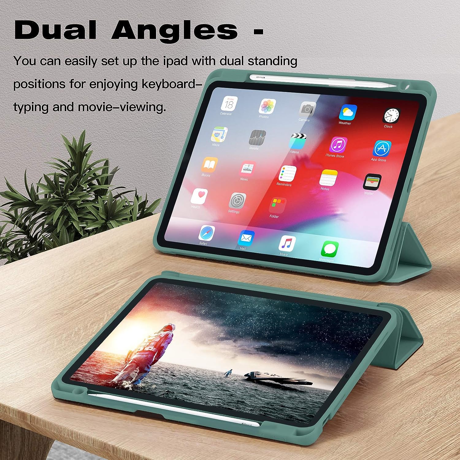 Husa pentru Apple iPad Air 11" 2026 / 2025 / 2024 M4, M3, M2 cu functie wake-up/sleep si compartiment pentru Apple Pen tip stand verde inchis