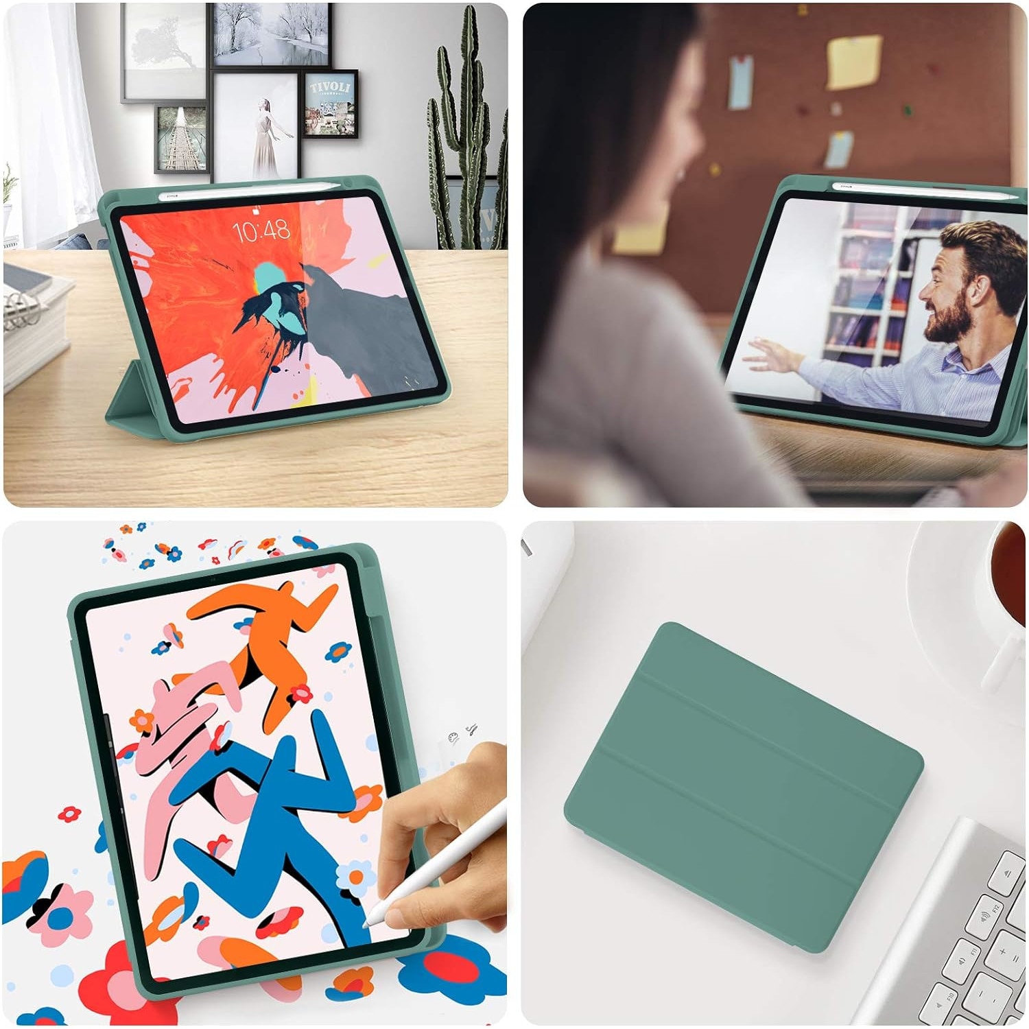 Husa pentru Apple iPad Air 11" 2026 / 2025 / 2024 M4, M3, M2 cu functie wake-up/sleep si compartiment pentru Apple Pen tip stand verde inchis