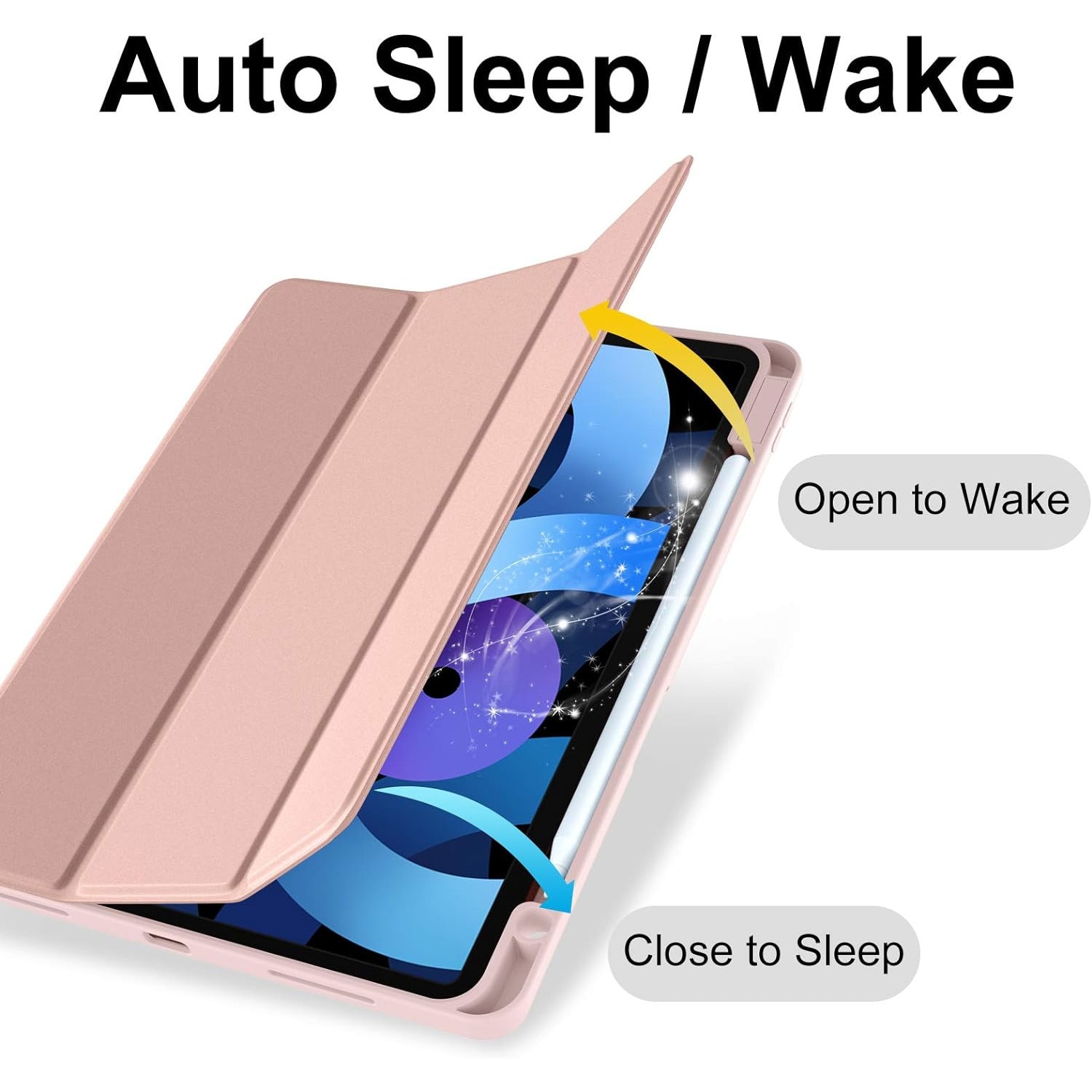 Husa pentru Apple iPad Air 13 2025 / 2024 M3, M2 cu functie wake-up/sleep si compartiment pentru Apple Pen tip stand roz