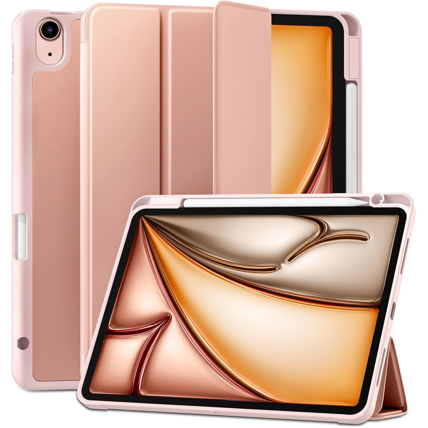 Husa pentru Apple iPad Air 13 2025 / 2024 M3, M2 cu functie wake-up/sleep si compartiment pentru Apple Pen tip stand roz