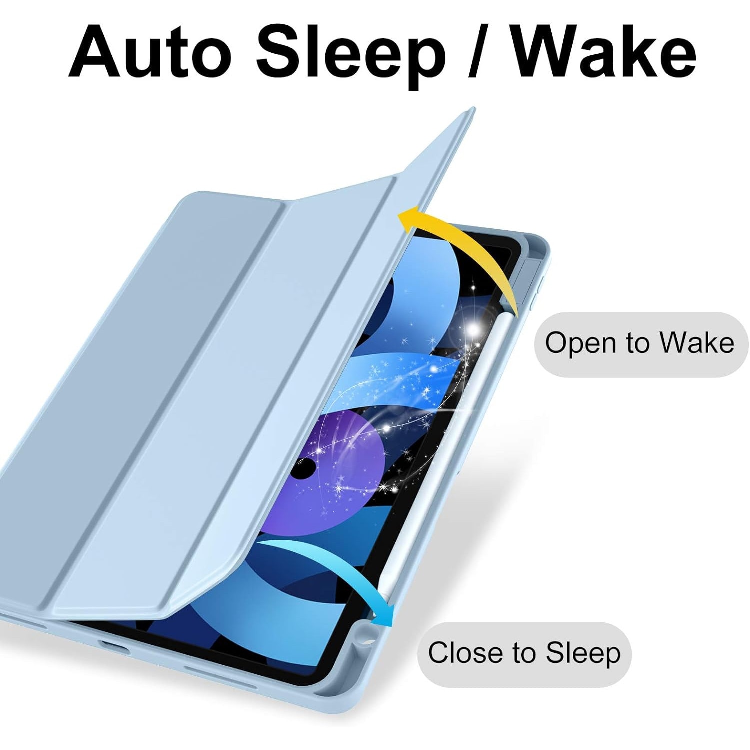 Husa pentru Apple iPad Air 11" 2024 / 2025 M2, M3 cu functie wake-up/sleep si compartiment pentru Apple Pen tip stand sky blue