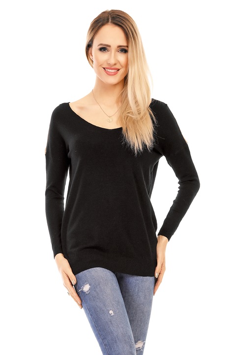 Pulover usor cu decolteu in v, Negru, 38