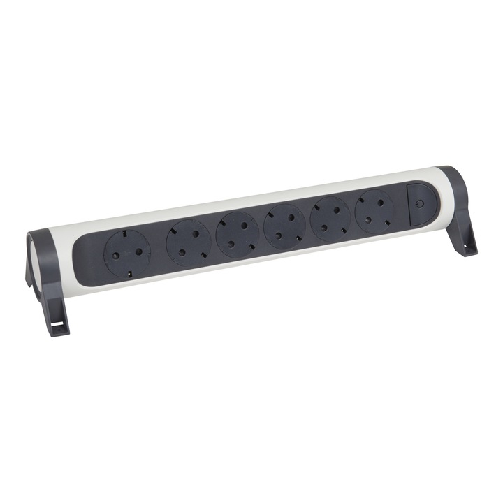 Разклонител Legrand Premium, Въртящ се, 6 контакта, С ключ, 16A, 230V, Без кабел, Бял/Черен