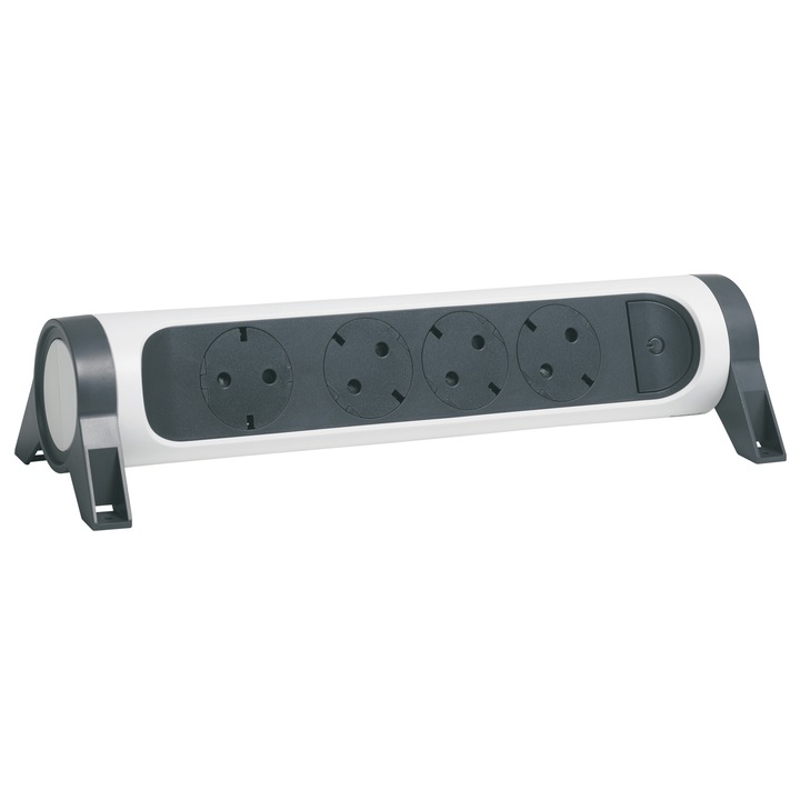 Разклонител Legrand Premium, Въртящ се, 4 гнезда, С ключ, 16A, 230V, Без кабел, Бял/Черен