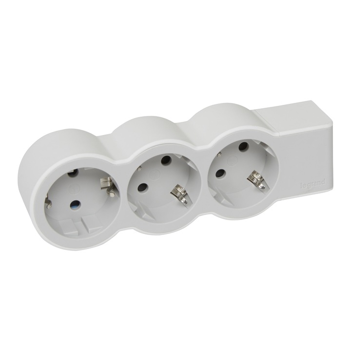 Разклонител Legrand Standard Revolution, 3 контакта, 16A, 230V, Без кабел, Бял/Сив