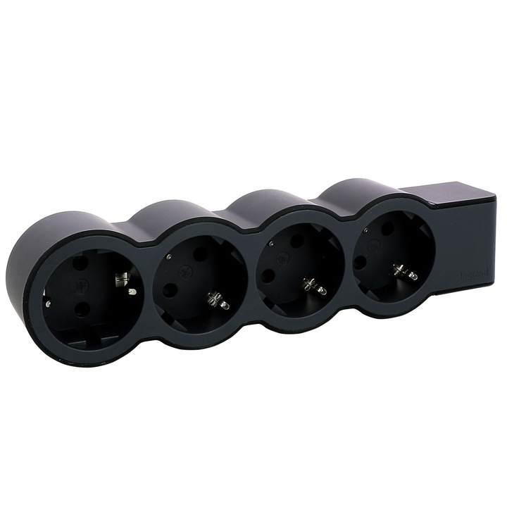 Multipriza Legrand Standard Revolution, 4 prize, 16A, 230V, fara cordon, Negru