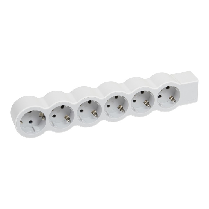 Разклонител Legrand Standard Revolution, 6 контакта, 16A, 230V, Без кабел, Бял/Сив