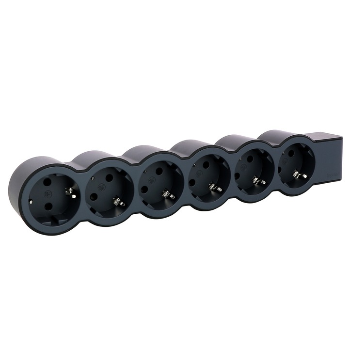 Több aljzatú Legrand Standard Revolution, 6 aljzat, 16A, 230V, vezeték nélkül, Fekete