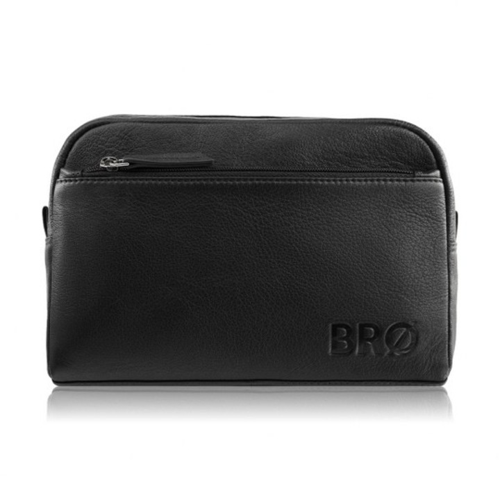 Geanta de voiaj barbati, piele, impermeabila, Brodrene 24x17x9 cm, neagra