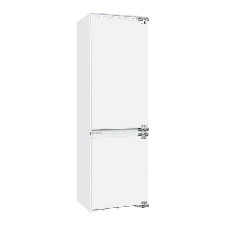 Combina frigorifica incorporabila Exquisit, capacitate totala 246 litri, H 178 cm, Full No Frost, racire/congelare rapida, congelator 4 stele, compartiment pentru fructe/legume, suport pentru sticle, control electronic temperatura, semnal acustic, alb