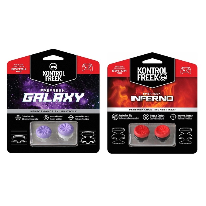 Set 4 Bucati Thumbgrip din Silicon Performance pentru KontrolFreek Galaxy, Rqiurpn, Thumbstick Accesoriu Controller PS5, Switch Pro, Crestere Acuratete si Confort, Rosu/Mov