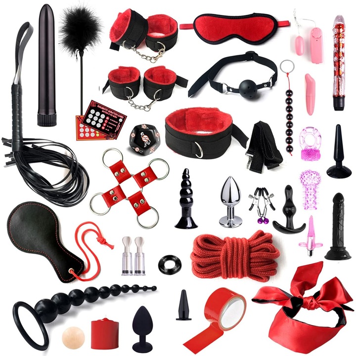 35 db erotikus játék készlet, BDSM, bilincsek, ostorok, bondage, bimbóbilincsek, dugós készlet kezdőknek és tapasztalt pároknak