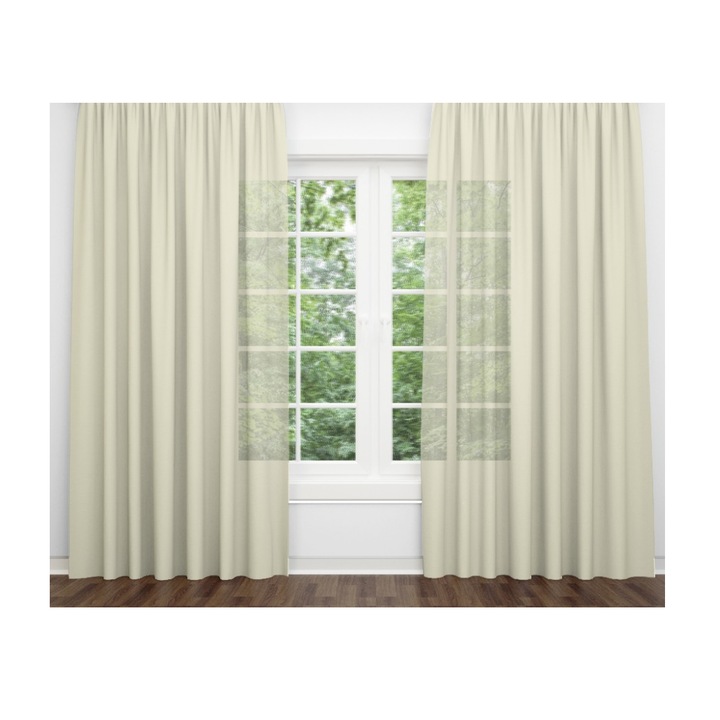 Set 2 x Perdea Voal 53, crem, cu rejansa lata de 10 cm, 1.50 m x 2.50 m