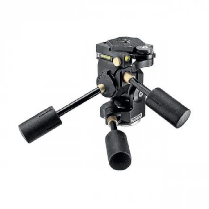 Глава за статив Super Pro, Manfrotto, алуминий, 3 нива, шестостенни плочи, 1/4"/3/4", 16 см, макс. 12 кг, черен