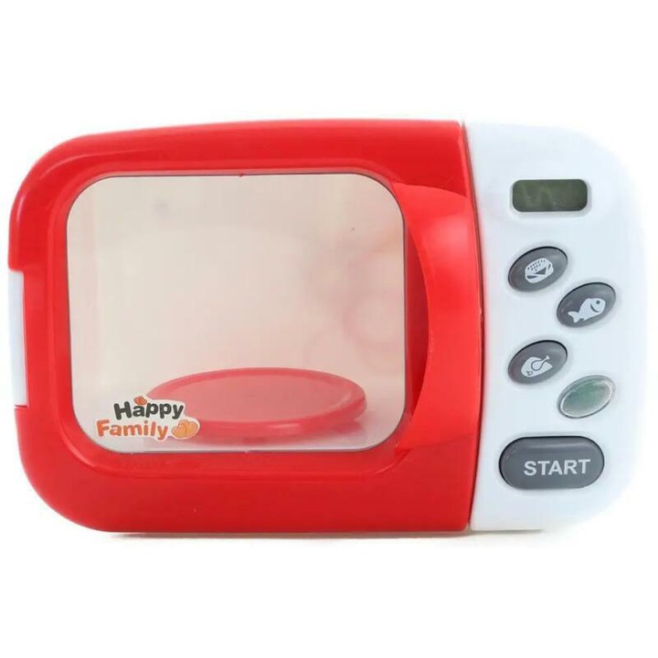 Cuptor cu microunde, jucarie cu baterii, lumini si sunete, Alb/Rosu, SARALMA®