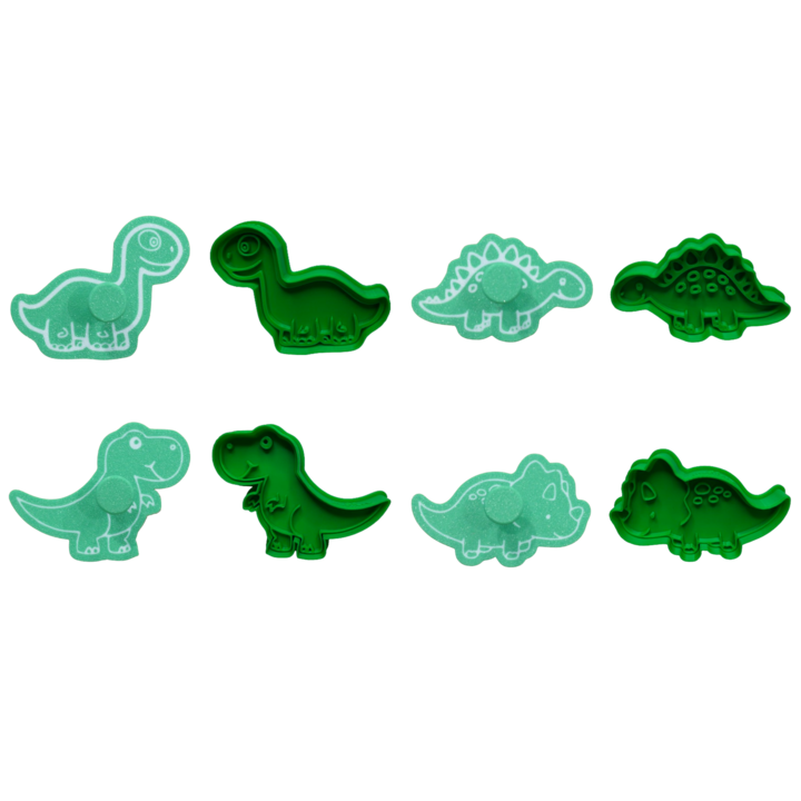 Set 4 Forme Prajituri - CookieStamps - Dinozauri - Cookie Cutters Decorative pentru Aluat, Stampile Biscuiti Artizanali - forme ideale pentru copii