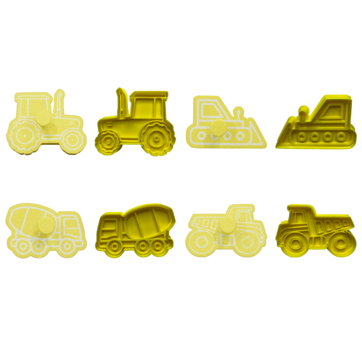 Set 4 Forme Prajituri - CookieStamps - Masini de Constructii - Cookie Cutters Decorative pentru Aluat, Stampile Biscuiti Artizanali - forme ideale pentru copii