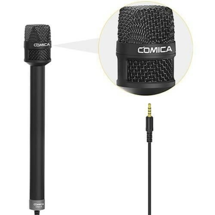 Microfon reporter Comica HRM-S, cardioid, jack 3.5mm TRRS, cablu 3.5m