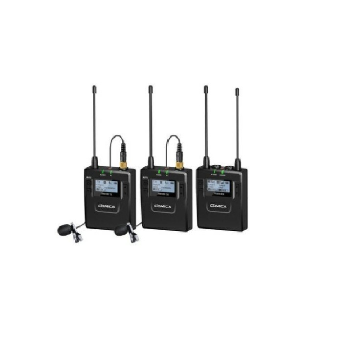 Set 2 microfoane wireless cu 2 transmitatoare, Comica CVM-WM300A, metal, multicolor