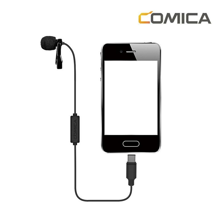 Microfon lavaliera Comica CVM-V01SP, omnidirectional, 2,5m, pentru smartphone si tableta, USB-C
