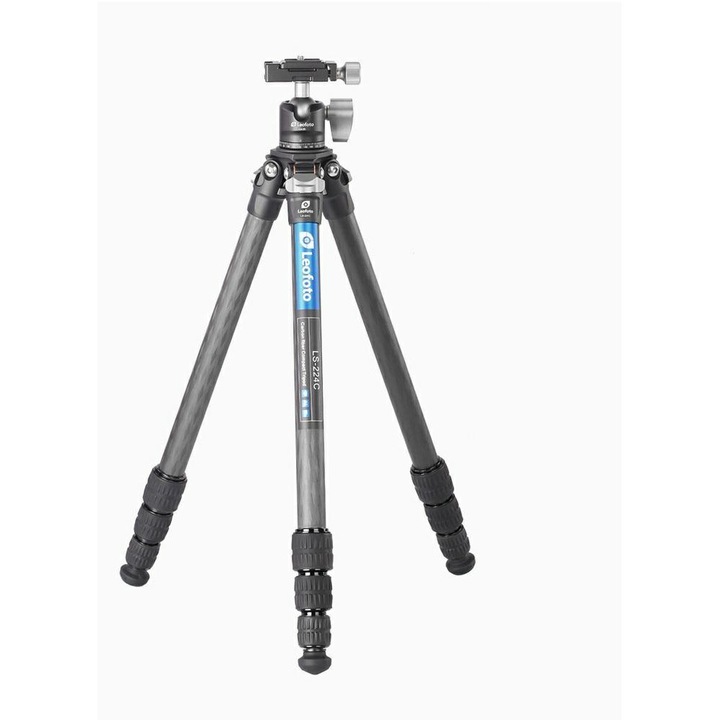 Stativ foto Leofoto Ranger, LS-224C+LH-25, carbon, 4 sectiuni, 1165mm, 0.90kg