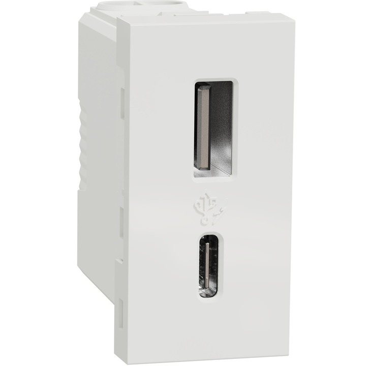 Розетка USB Schneider Electric New Unica NU301618, 1м тип A + C (15W), Бял