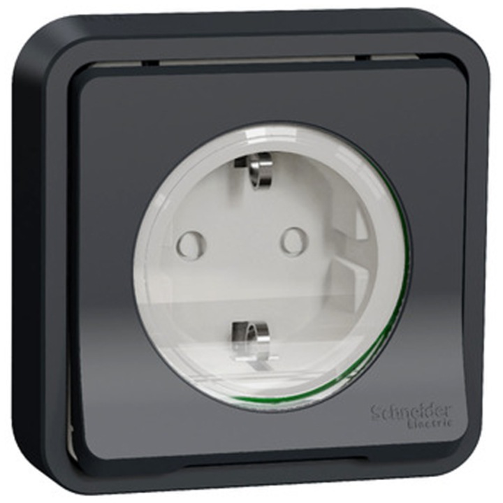 Обикновен контакт Schneider Mureva MUR86132, За заземяване, Защита от деца, IP55, Сив