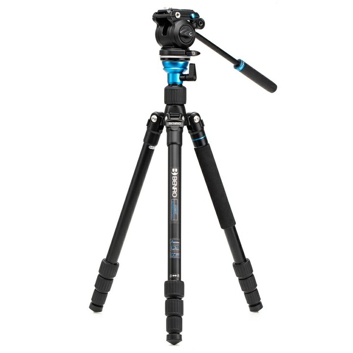 Stativ video, OEM, compact, 4 sectiuni, pliabil, monopod inclus, 169x54cm, negru