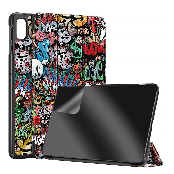 Set Husa Tableta din piele PU si Folie Silicon Matte pentru Huawei MatePad Pro 11 2022, Protectie Completa, Hydrogel Regenerabil, Full Glue, Interior Microfibra, Stand, Ecran Protejat, Colturi Anti-Soc, Multicolor