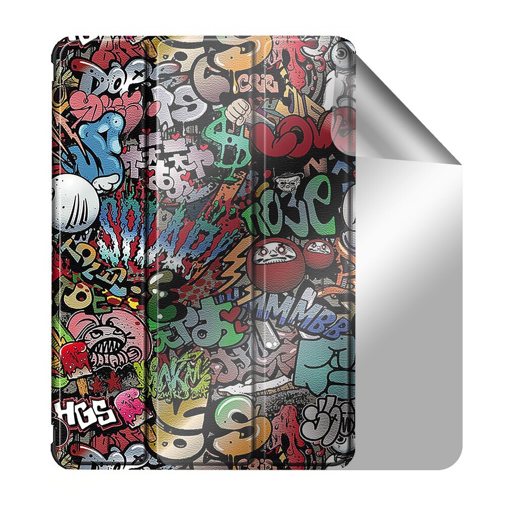 Set Husa Tableta din piele PU si Folie Silicon Transparent pentru Apple iPad 10.2 (2021/2020/2019), Protectie Completa 360, Hydrogel Regenerabil, Lipire pe toata suprafata, Interior Catifea, Functie de Stand, Display Protejat, Colturi Anti-Soc, Multicolor