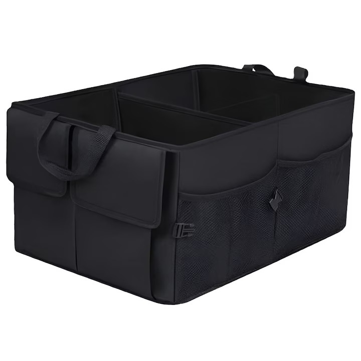 Organizator Portbagaj Auto eBA®, 3 Compartimente Depozitare, Buzunare Rezistente, Pliabil, din Poliester, Manere Transport, 52 x 37 x 25.5 cm, Negru