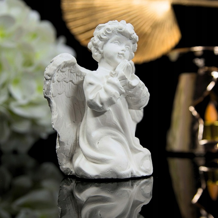 DECORTREND, Gipsz figura, angyal, fehér, 9,5x7cm