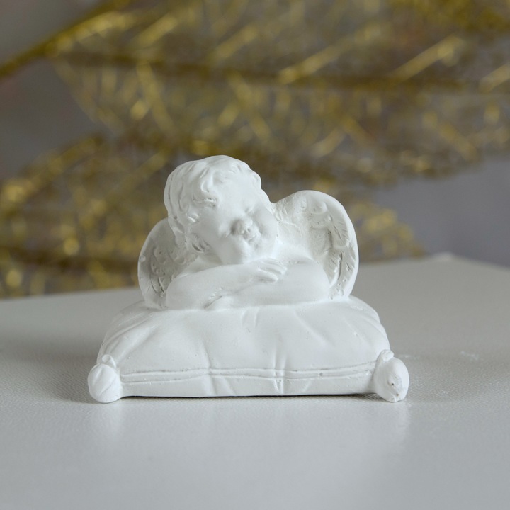 Dekoratív figura, Decotrend, gipsz angyalka, fehér, 4,5x6,5x4cm