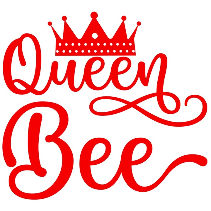 Sticker Exterior cu o coroana regala si textul "Queen bee" - regina albinelor, Vinyl Rosu, 30 cm