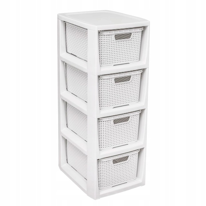 DECORTREND, 4 db-os rattan rendszerező készlet, fehér