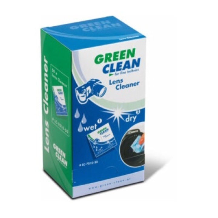Set 50 perechi servetele umede/uscate, Green Clean, pentru curatarea opticilor